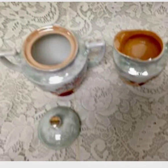 Vintage, 1930s, Japan, Lusterware, Variant Gaudy Blue Willow 5pc Tea Set